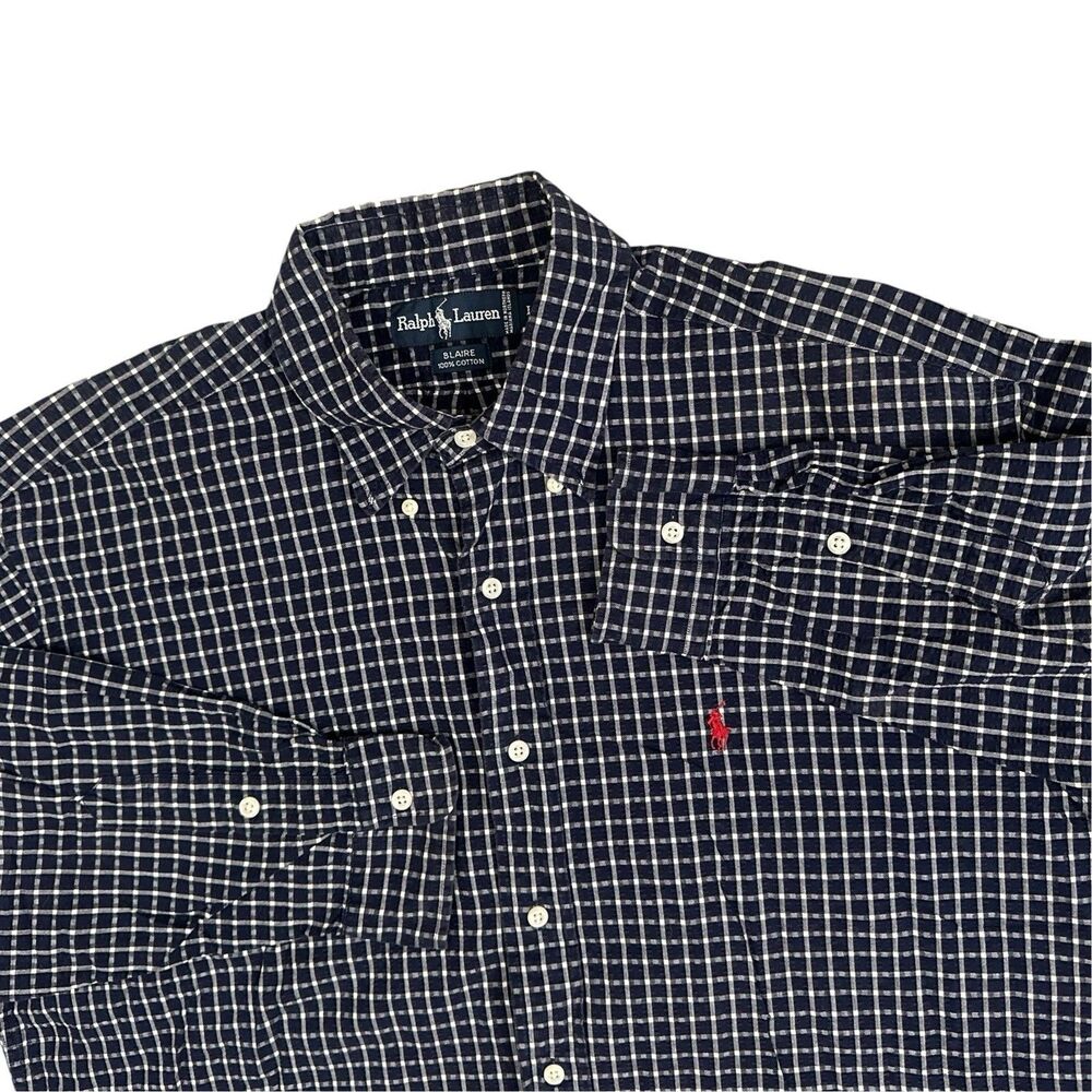 Vintage Ralph Lauren Shirt Mens L Plaid Blaire Button Down Long Sleeve Textured
